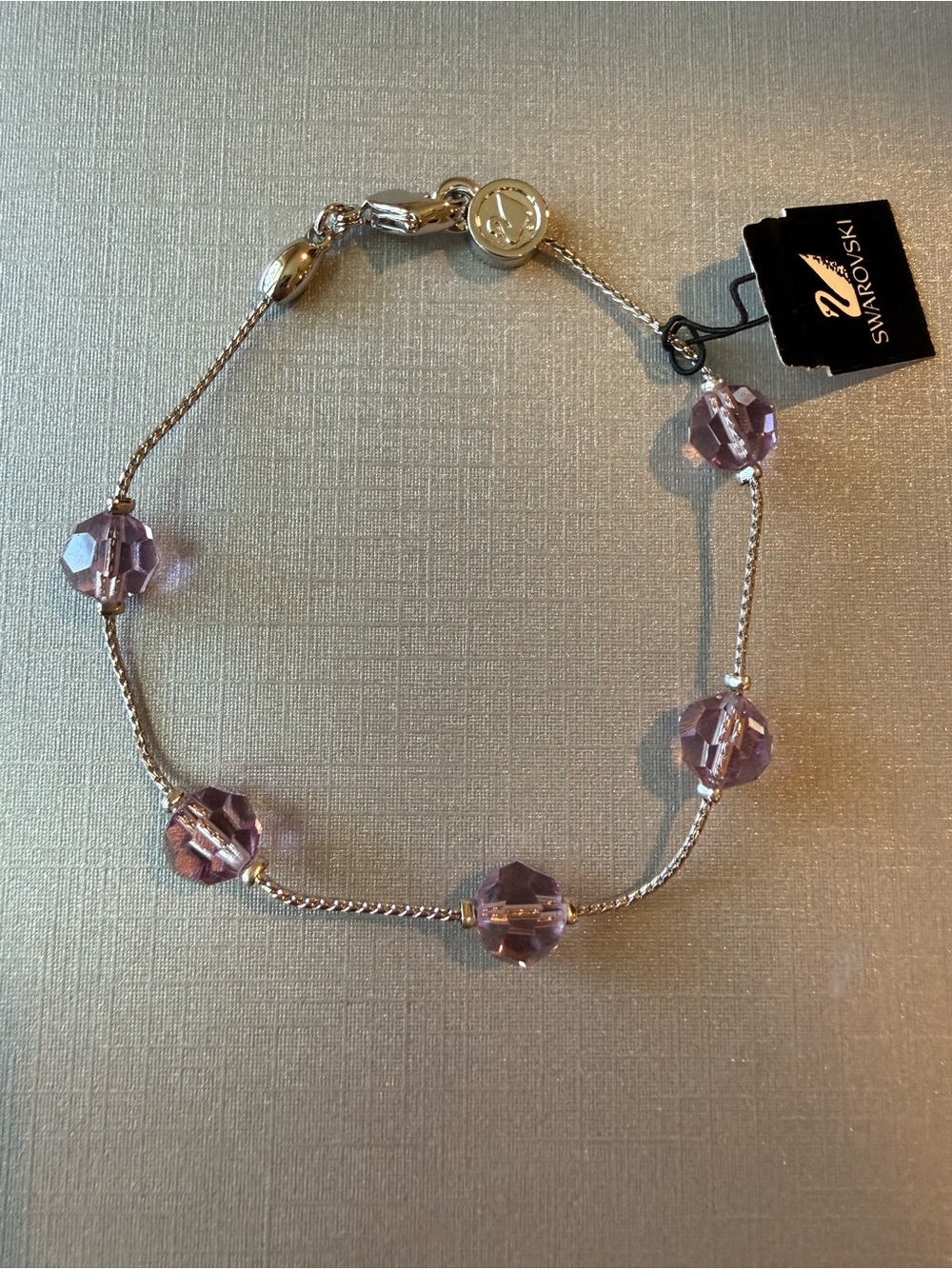 Swarovski Lilac Crystal Station Bracelet on Silver-tone Chain